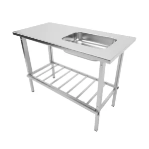 Mesa de trabajo con bacha de acero enteriza 1.20m desarmable