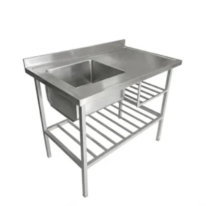 Mesa con bacha 1.15m x 70cm para lavado 2 estantes 650-650